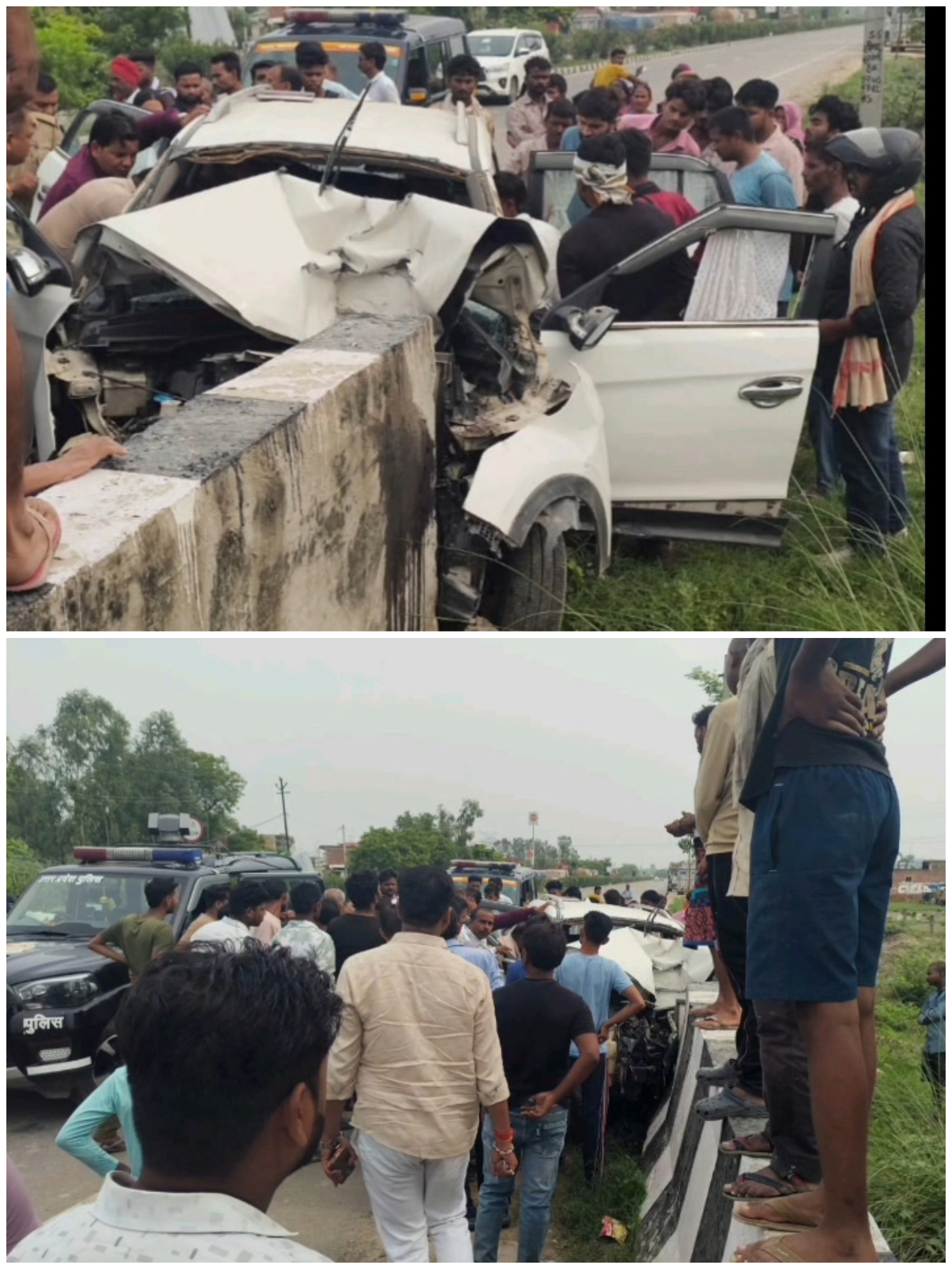 अनियंत्रित कार पुलिया से टकराई, तीन की मौत, दो गंभीर घायल